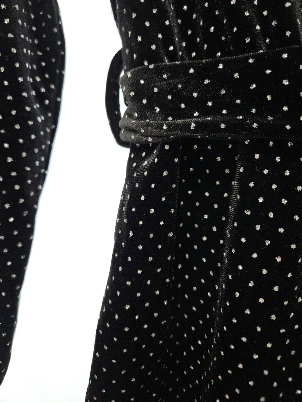 Bardot Junior Black Velvet Silver Polka Dot Faux Ruffle Wrap Dress Sz Child 7